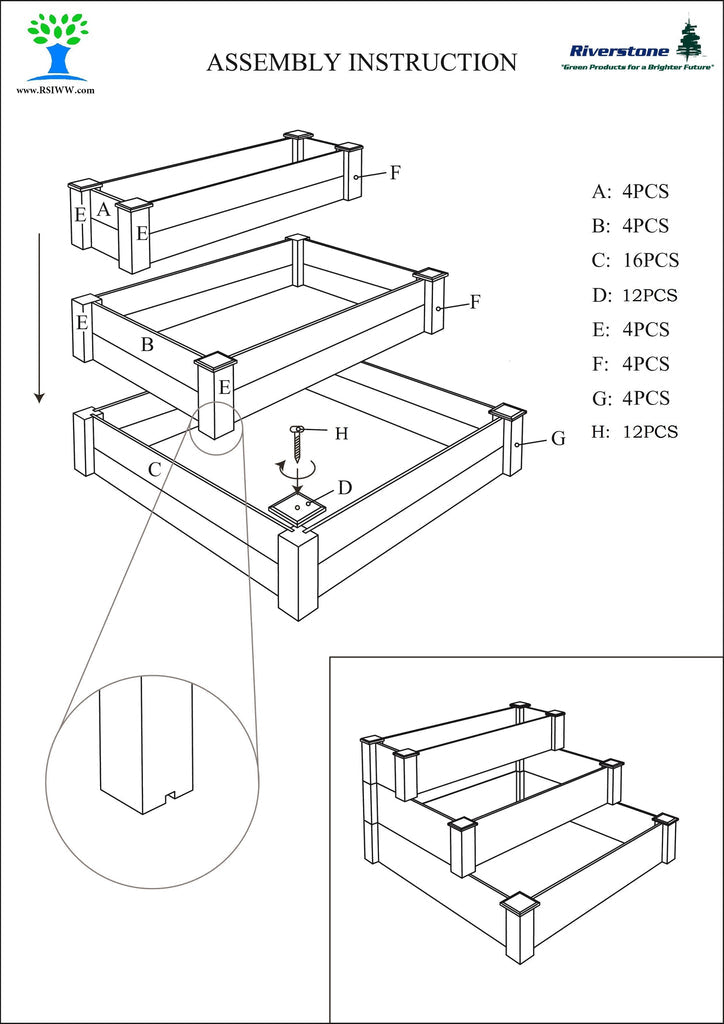 Eden™ 4'X18"X4' Waterfall / Pyramid Garden Bed Kit